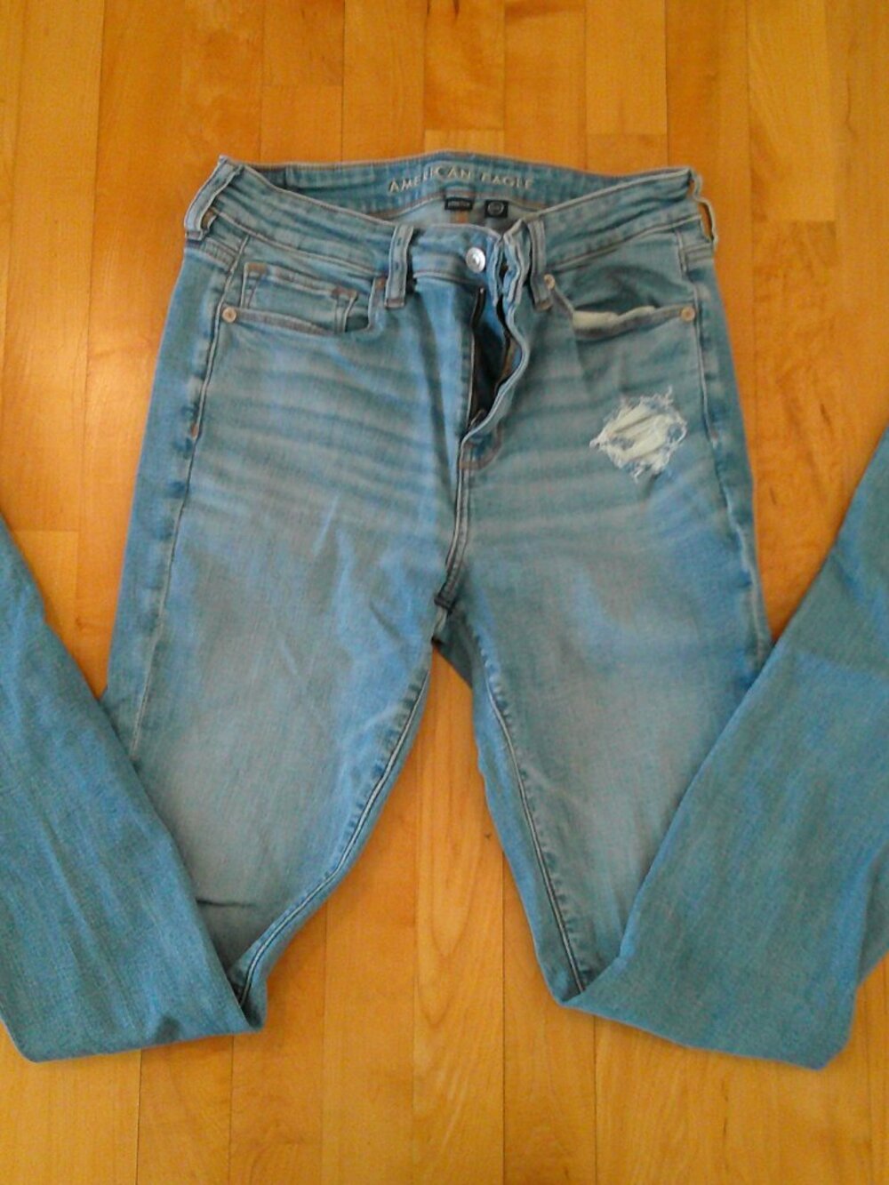 American Eagle Distressed Bell Bottom Jeans - 10 LONG - Picture 2 of 4